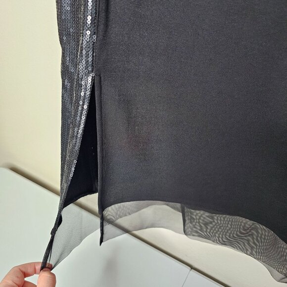 BCBGMaxAzria XXS Black Blaine Dress Mesh Sequins Midi Going Out Bodycon Club - Picture 3 of 7